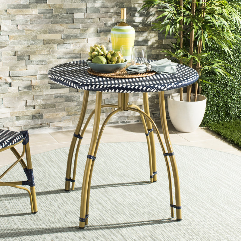Laraine Round Wicker Rattan Outdoor Bistro Table Gray White